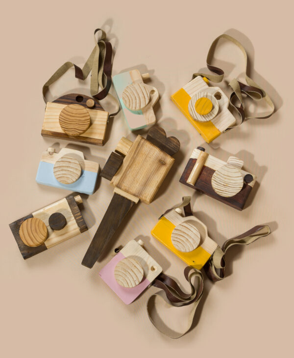 Wooden toy cameras for baby photography