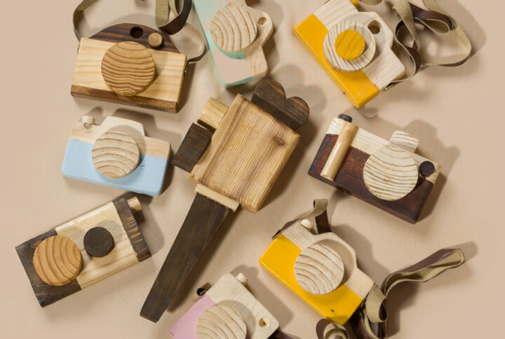 wooden cameras as photography prop